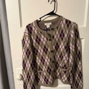 NWT Rachel Zoe Women’s Medium Argyle Button-Up Cardigan Sweater Classic Preppy